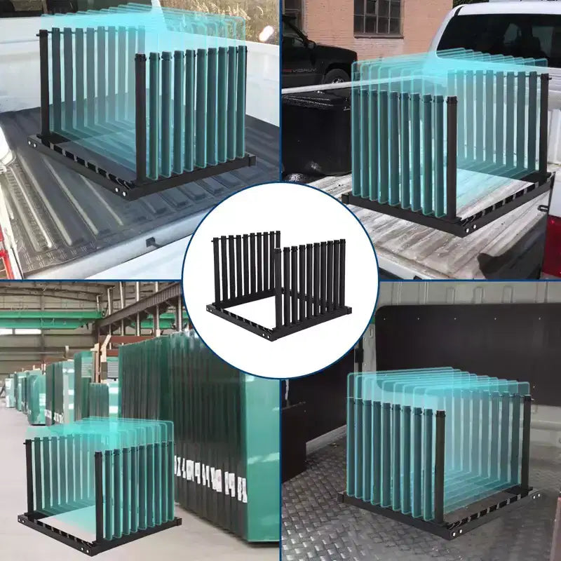 Support de pare-brise, unité de rangement de verre à 9 fentes pour benne de camion – Durable avec verrous antidérapants et rembourrage en caoutchouc pour le transport