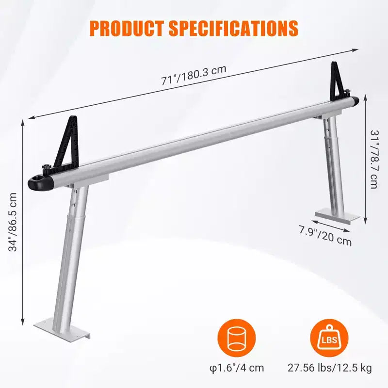 Support de Camion Porte-Échelle - 71 po Aluminium Capacité 800lb, Brides en C Sans Perçage, Ajustement Universel pour Benne de Pickup, Revêtement Poudre