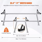 Support de Camion Porte-Échelle - 71 po Aluminium Capacité 800lb, Brides en C Sans Perçage, Ajustement Universel pour Benne de Pickup, Revêtement Poudre