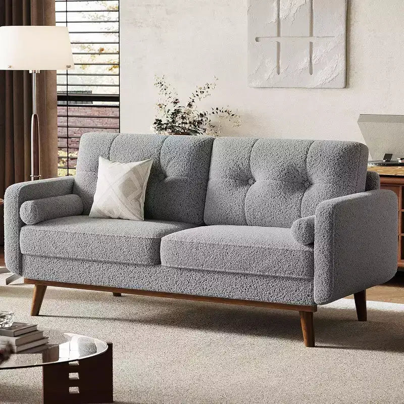 Acekool Canapé 2 places moderne du milieu du siècle 65, Canapé en lin à assise profonde pour salon, chambre à coucher, petit espace, Beige