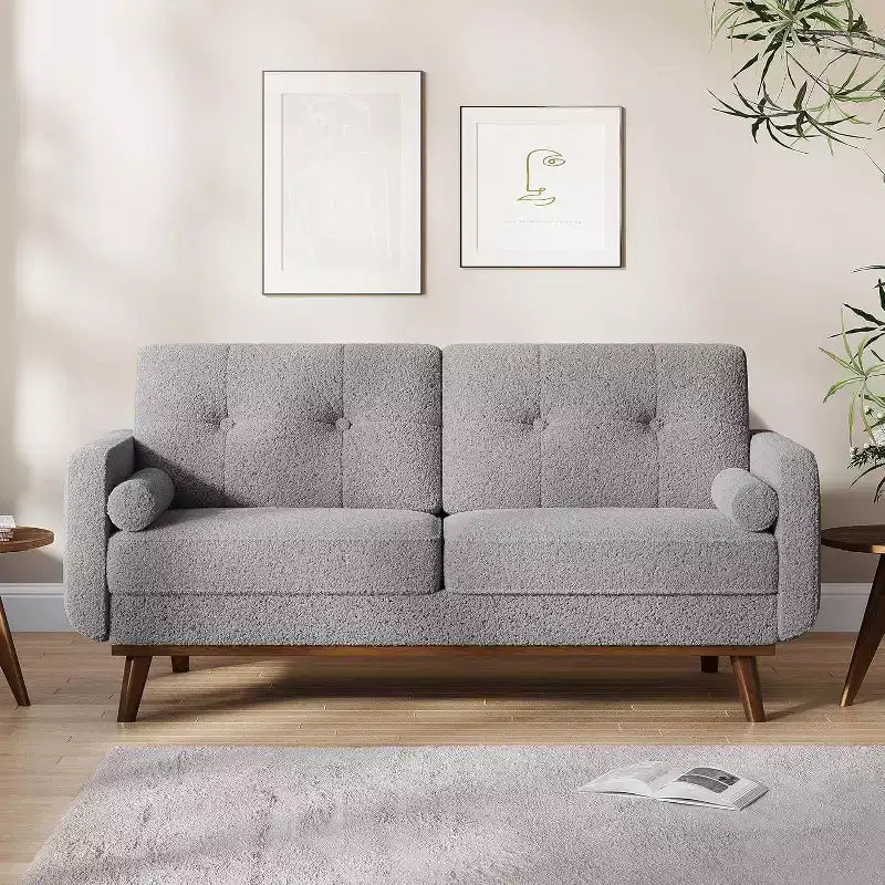 Acekool Canapé 2 places moderne du milieu du siècle 65, Canapé en lin à assise profonde pour salon, chambre à coucher, petit espace, Beige