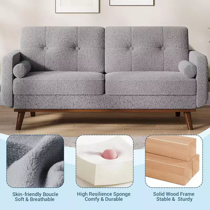 Acekool Canapé 2 places moderne du milieu du siècle 65, Canapé en lin à assise profonde pour salon, chambre à coucher, petit espace, Beige