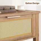 Table d'entrée en rotin avec tiroirs, console bohème pour entrée, table de canapé en bois avec rangement, console à 2 niveaux pour salons, couloir