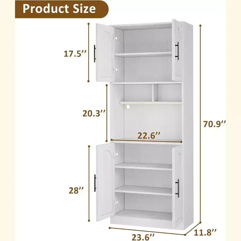 Meuble de rangement de cuisine de 71", Armoire de cuisine haute avec lumières LED, Meuble de cuisine autoportant avec étagère pour micro-ondes, pour salle à manger, salle de bain, salon