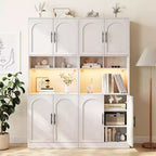 Meuble de rangement de cuisine de 71", Armoire de cuisine haute avec lumières LED, Meuble de cuisine autoportant avec étagère pour micro-ondes, pour salle à manger, salle de bain, salon