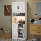 Meuble de rangement de cuisine de 71", Armoire de cuisine haute avec lumières LED, Meuble de cuisine autoportant avec étagère pour micro-ondes, pour salle à manger, salle de bain, salon