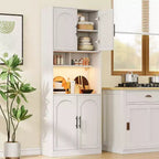 Meuble de rangement de cuisine de 71", Armoire de cuisine haute avec lumières LED, Meuble de cuisine autoportant avec étagère pour micro-ondes, pour salle à manger, salle de bain, salon