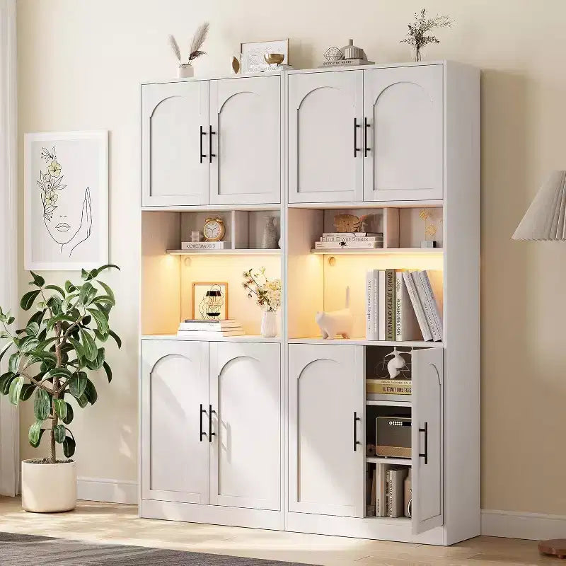 Meuble de rangement de cuisine de 71", Armoire de cuisine haute avec lumières LED, Meuble de cuisine autoportant avec étagère pour micro-ondes, pour salle à manger, salle de bain, salon