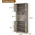 Meuble de rangement de cuisine de 71", Armoire de cuisine haute avec lumières LED, Meuble de cuisine autoportant avec étagère pour micro-ondes, pour salle à manger, salle de bain, salon