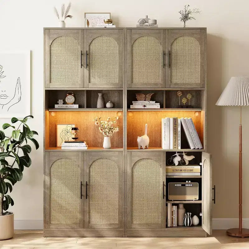 Meuble de rangement de cuisine de 71", Armoire de cuisine haute avec lumières LED, Meuble de cuisine autoportant avec étagère pour micro-ondes, pour salle à manger, salle de bain, salon