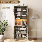 Meuble de rangement de cuisine de 71", Armoire de cuisine haute avec lumières LED, Meuble de cuisine autoportant avec étagère pour micro-ondes, pour salle à manger, salle de bain, salon