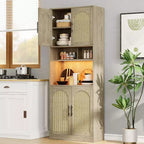Meuble de rangement de cuisine de 71", Armoire de cuisine haute avec lumières LED, Meuble de cuisine autoportant avec étagère pour micro-ondes, pour salle à manger, salle de bain, salon
