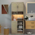 Meuble de rangement de cuisine de 71", Armoire de cuisine haute avec lumières LED, Meuble de cuisine autoportant avec étagère pour micro-ondes, pour salle à manger, salle de bain, salon