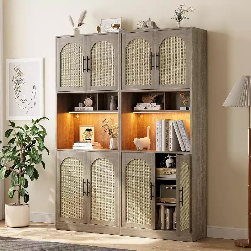 Meuble de rangement de cuisine de 71", Armoire de cuisine haute avec lumières LED, Meuble de cuisine autoportant avec étagère pour micro-ondes, pour salle à manger, salle de bain, salon