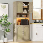 71 Pantry Cabinet, Tall Kitchen Hutch with Led Lights, Freestanding Kitchen Cabinet with Microwave Shelf, for Dining Room, Bathroom, Living Room