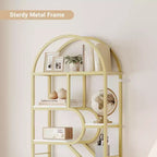 Bibliothèque arquée à 6 niveaux, étagère géométrique pour la maison et le bureau -, bibliothèque moderne en bois et métal avec une capacité de 15,9 kg/étagère, étagère de rangement ouverte pour la chambre
