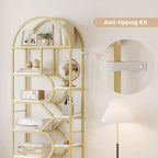 Bibliothèque arquée à 6 niveaux, étagère géométrique pour la maison et le bureau -, bibliothèque moderne en bois et métal avec une capacité de 15,9 kg/étagère, étagère de rangement ouverte pour la chambre