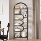 Bibliothèque arquée à 6 niveaux, étagère géométrique pour la maison et le bureau -, bibliothèque moderne en bois et métal avec une capacité de 15,9 kg/étagère, étagère de rangement ouverte pour la chambre