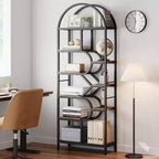 6 Tier Arched Bookcase, Geometric Bookshelf for Home & Office -,Modern Wood & Metal Bookcase with 35Lbs Capacity/Shelf, Open Storage Shelf for Bedroom