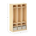 Casier de rangement en bois Guidecraft EdQ à 3 sections pour salle de classe, organisateur de casiers pour enfants avec étagères et crochets pour manteaux