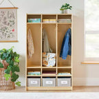 Casier de rangement en bois Guidecraft EdQ à 3 sections pour salle de classe, organisateur de casiers pour enfants avec étagères et crochets pour manteaux