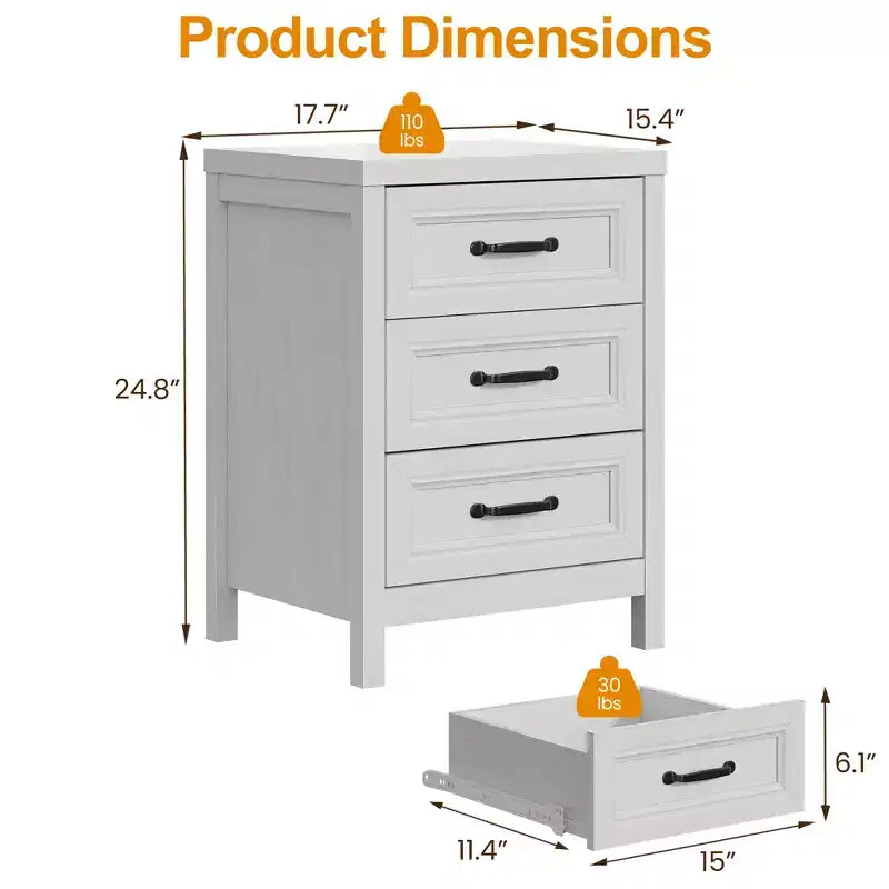 Commode à 3 tiroirs, commode moderne en bois avec façade de tiroir à panneaux surélevés, commode d'appoint pour chambre à coucher, salon, entrée