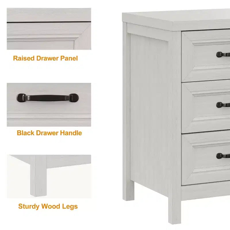 Commode à 3 tiroirs, commode moderne en bois avec façade de tiroir à panneaux surélevés, commode d'appoint pour chambre à coucher, salon, entrée