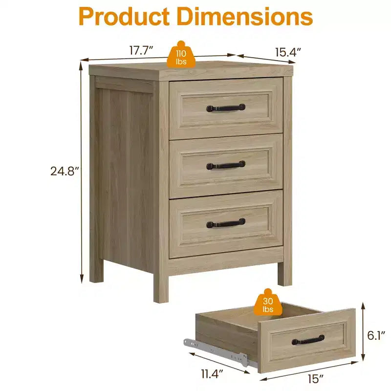 Commode à 3 tiroirs, commode moderne en bois avec façade de tiroir à panneaux surélevés, commode d'appoint pour chambre à coucher, salon, entrée