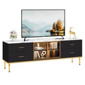 65 Inch TV Stand with LED Lights, Modern Entertainment Center with 4 Drawers & Shelves & Glass Doors, TV Console Table for 55/65/75 Inch TV