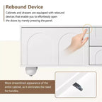 Meuble TV minimaliste CLIHOME pour téléviseurs jusqu'à 75 pouces, console multimédia avec dispositif de rebond, meuble TV avec portes cintrées et 2 tiroirs