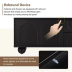 Meuble TV minimaliste CLIHOME pour téléviseurs jusqu'à 75 pouces, console multimédia avec dispositif de rebond, meuble TV avec portes cintrées et 2 tiroirs