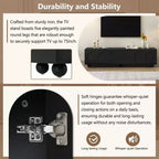 Meuble TV minimaliste CLIHOME pour téléviseurs jusqu'à 75 pouces, console multimédia avec dispositif de rebond, meuble TV avec portes cintrées et 2 tiroirs