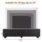 Meuble TV minimaliste CLIHOME pour téléviseurs jusqu'à 75 pouces, console multimédia avec dispositif de rebond, meuble TV avec portes cintrées et 2 tiroirs