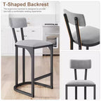 Tabourets de bar hauteur comptoir, tabourets de bar de cuisine sans accoudoirs, chaises de pub modernes avec revêtement et pieds en métal, lot de 2