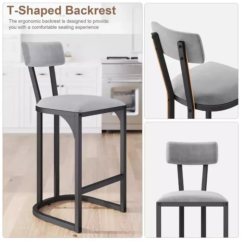 Tabourets de bar hauteur comptoir, tabourets de bar de cuisine sans accoudoirs, chaises de pub modernes avec revêtement et pieds en métal, lot de 2