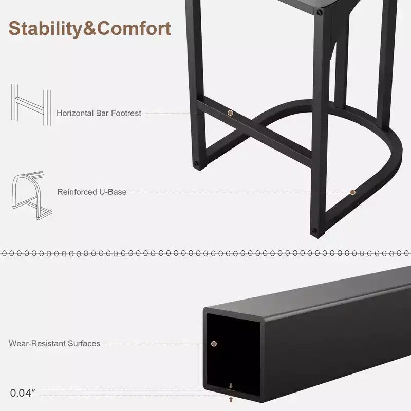 Tabourets de bar hauteur comptoir, tabourets de bar de cuisine sans accoudoirs, chaises de pub modernes avec revêtement et pieds en métal, lot de 2