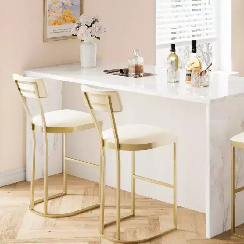 Tabourets de bar hauteur comptoir, tabourets de bar de cuisine sans accoudoirs, chaises de pub modernes avec revêtement et pieds en métal, lot de 2