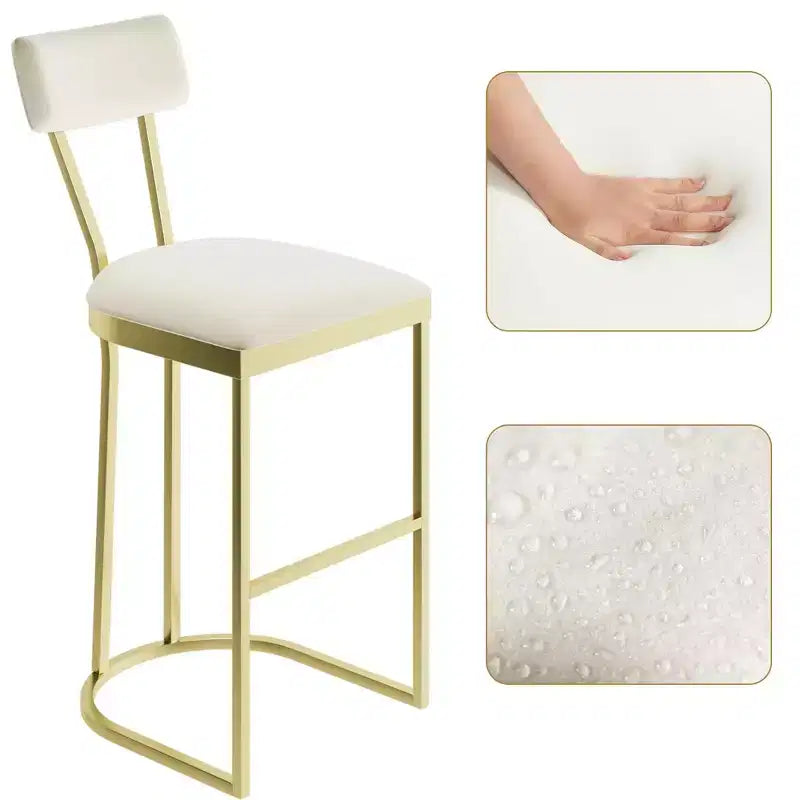 Tabourets de bar hauteur comptoir, tabourets de bar de cuisine sans accoudoirs, chaises de pub modernes avec revêtement et pieds en métal, lot de 2