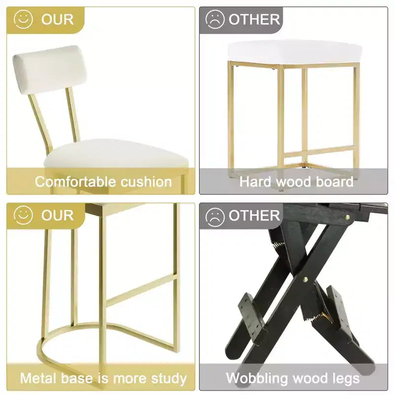 Tabourets de bar hauteur comptoir, tabourets de bar de cuisine sans accoudoirs, chaises de pub modernes avec revêtement et pieds en métal, lot de 2
