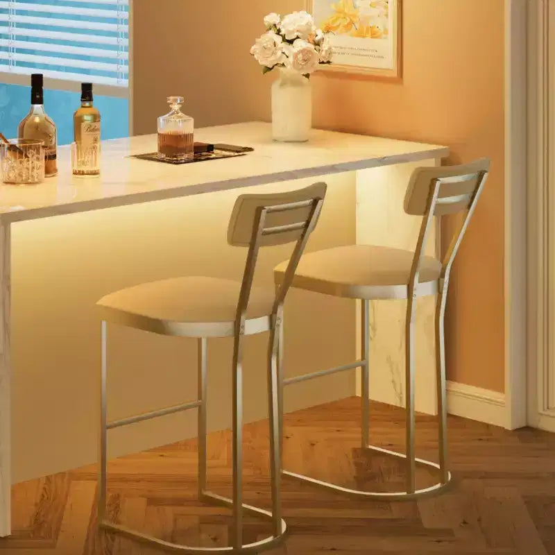 Tabourets de bar hauteur comptoir, tabourets de bar de cuisine sans accoudoirs, chaises de pub modernes avec revêtement et pieds en métal, lot de 2