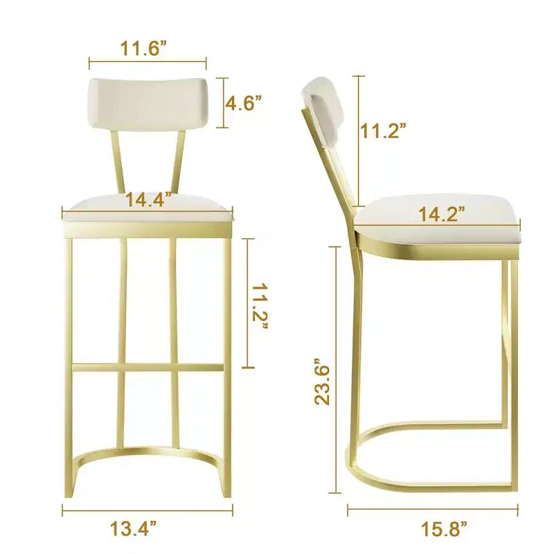 Tabourets de bar hauteur comptoir, tabourets de bar de cuisine sans accoudoirs, chaises de pub modernes avec revêtement et pieds en métal, lot de 2