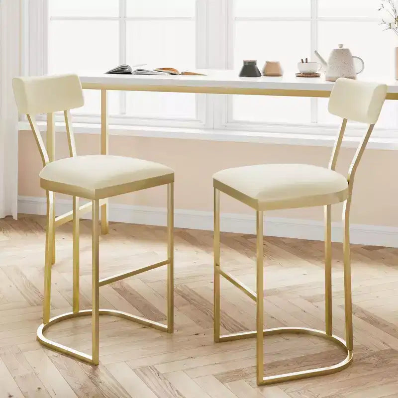 Counter Height Bar Stools, Kitchen Breakfast Bar Stools with with Armless Design, Modern Pub Chairs with Upholstered and Metal Legs , Set of 2