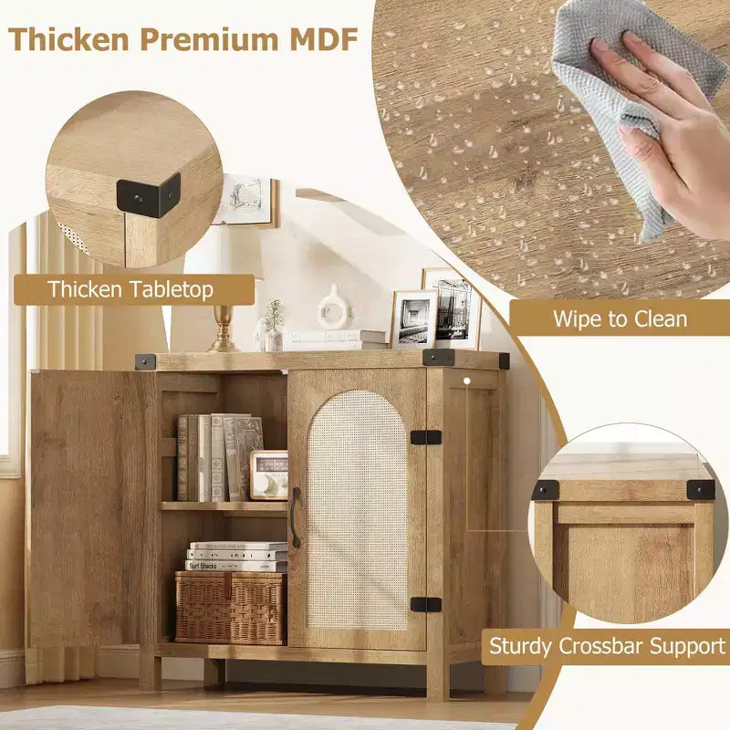 Buffet en rotin avec rangement, Armoire de rangement d'appoint de cuisine de ferme avec tiroir