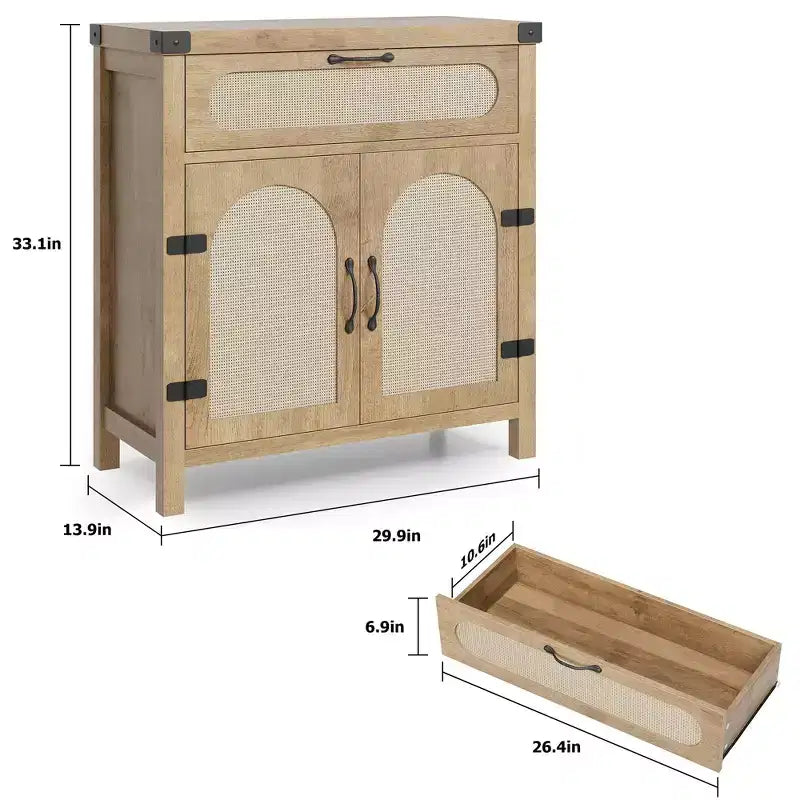 Buffet en rotin avec rangement, Armoire de rangement d'appoint de cuisine de ferme avec tiroir