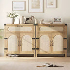 Buffet en rotin avec rangement, Armoire de rangement d'appoint de cuisine de ferme avec tiroir