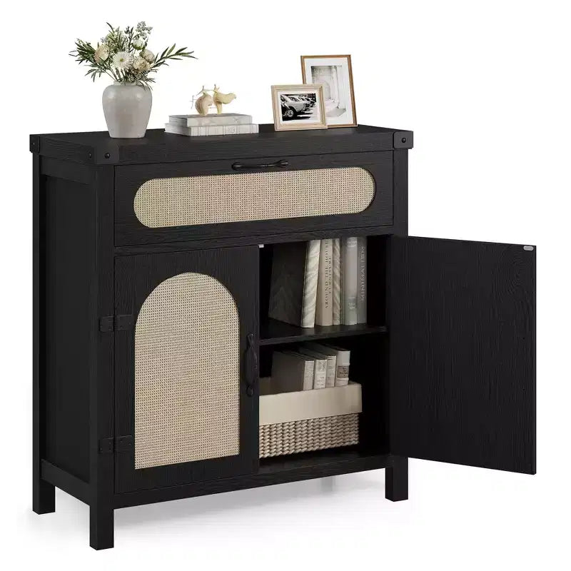 Buffet en rotin avec rangement, Armoire de rangement d'appoint de cuisine de ferme avec tiroir