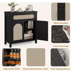 Buffet en rotin avec rangement, Armoire de rangement d'appoint de cuisine de ferme avec tiroir