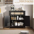 Buffet en rotin avec rangement, Armoire de rangement d'appoint de cuisine de ferme avec tiroir