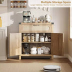 Buffet en rotin avec rangement, Armoire de rangement d'appoint de cuisine de ferme avec tiroir