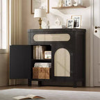 Rattan Sideboard Buffet Cabinets with Storage, Farmhouse Kitchen Accent Storage Cabinet with Drawer